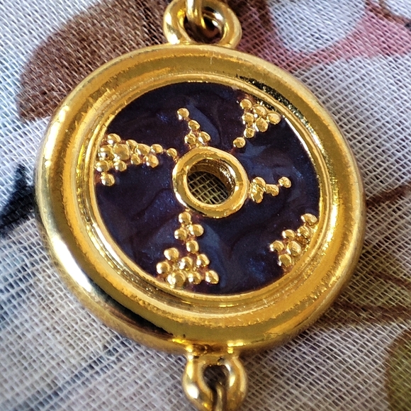 Heavy Plated Gold Tone Navy Blue Enamel Long Vintage Tassel Wheat Chain Necklace - Picture 6 of 7